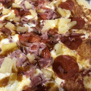 Hawaiian - nix the cashews add Pepperoni