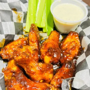 Our Bone-in Wings available in 8pc or 16pc. Your choice of sauced or plain, BBQ, Buffalo, or HOT