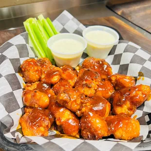 Our Boneless Wings available in 8pc or 16pc. Your choice of sauced or plain, BBQ, Buffalo, or HOT