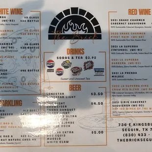 Drink menu