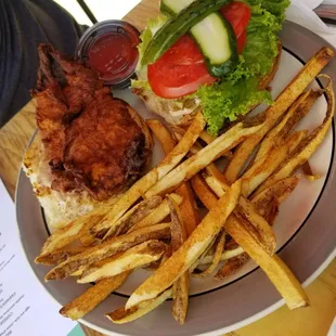 Chicken sandwich and hand cut fries