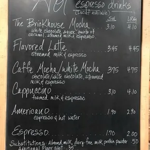Espresso Menu