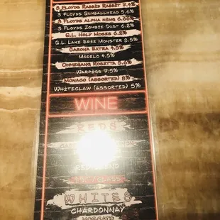 a menu for a wine tasting