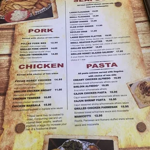 Dinner menu