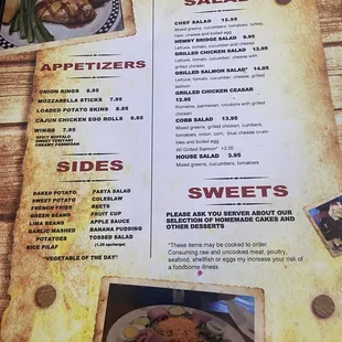 Dinner menu