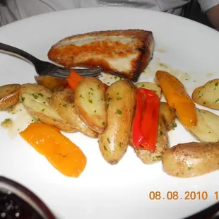 Barramundi, roasted fingerling potatoes, roasted peppers