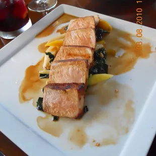 Pork Loin raisens, baby carrots, natural sauce, kale &amp; pine nuts