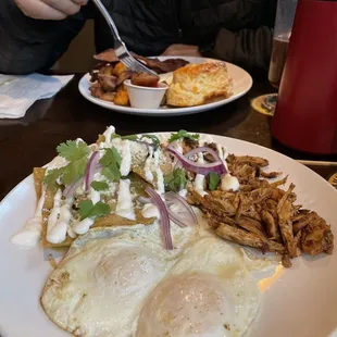 Chilaquiles were awesome!  Hubby&apos;s bacon/eggs/biscuit also a winner. We will be back for dinner on the patio, thanks.Fun and friendly staff.