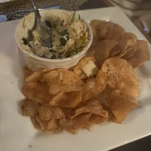 Spinach Artichoke Dip with potato chips