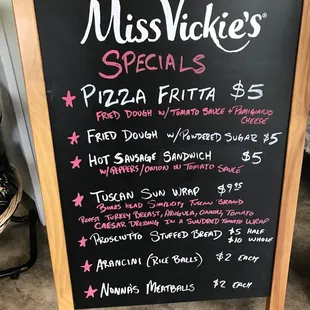 a menu for a special pizza