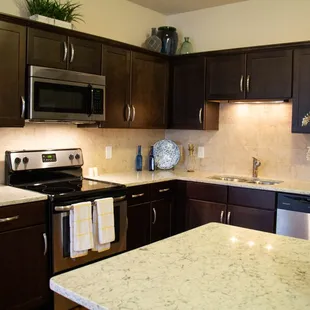 Welcome Home! All apartment come with quartz counter tops, espresso cabinetry, stainless stain appliances and a back splash!