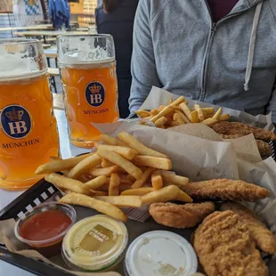 Happy hour drinks and chicken tenders
