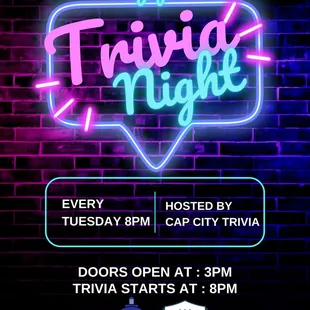 Trivia Night every Tuesday at 8pm