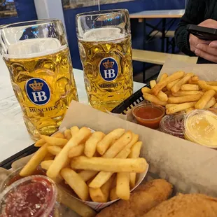 Happy hour drinks and chicken tenders