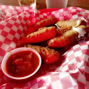 Deliciously cheesy mozzarella sticks.