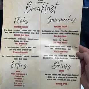 Breakfast menu