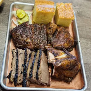 Brisket Rack of St Louis Ribs Chicken Cole Slaw Cream Corn Cornbread , everything was soooo delicious!