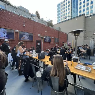 Outdoor patio is perfect for watching games.