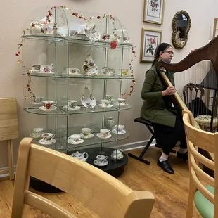 a woman sitting at a table