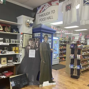 The British Tearoom-Interior with a tardis police box Harry Potter paraphernalia