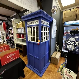 Cute Police Call Box inside the store.  Even cuter they posted a note that reads, "Does Not Open!"