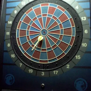 a dart in the center of a dart board