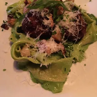 Pappardelle pasta with meatballs