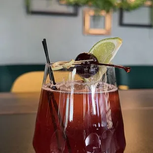 My delicious wine cocktail beverage, a cherry cola!