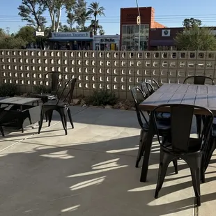 Front patio seating is great with shade...