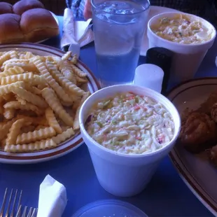 Family pack, 4 rolls , fries, 2 sides, 8 piece chicken , $22