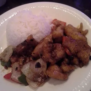 Catfish in black bean over rice