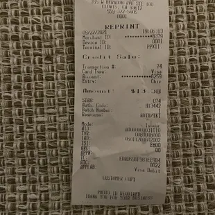 a receipt on a table