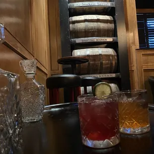 Bourbon barrels and decanter display