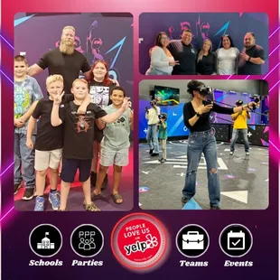 Private Parties Events Team Building Activities Birthday Parties Kids Parties Treadmills Motion  Racing Simulators Climbing Wall VR