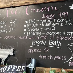  menu on a blackboard