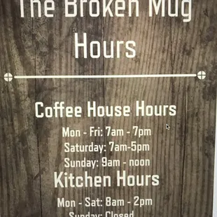 Kitchen is open  Mon-Sat 8am-2pm