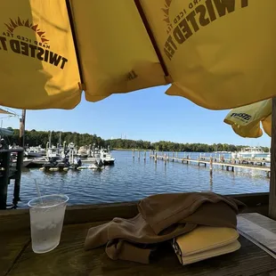 The view from the outdoor bar patio