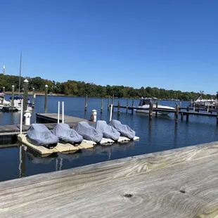 a dock with several boats
