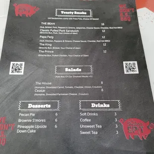 Back of menu