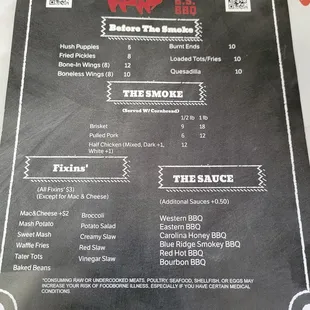 Front of menu