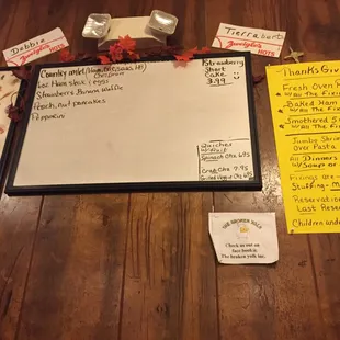 Daily specials Thanksgiving specials