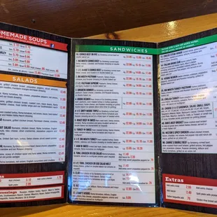 the menu of the restaurant