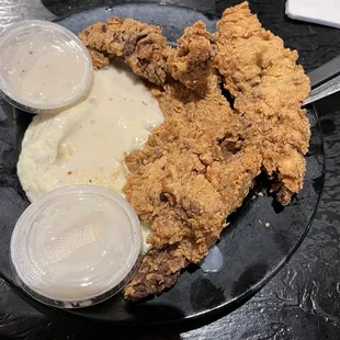 Steak Fingers Dinner w/ mashed potatoes &amp; gravy