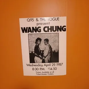 Surprised to see this poster in the clean restroom on May 1, 2024. I was a DJ at Q95, and hung out at the Vogue in the 1980s.