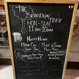 a chalk board with a menu on it