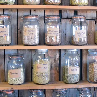 An entire wall of tea blends!