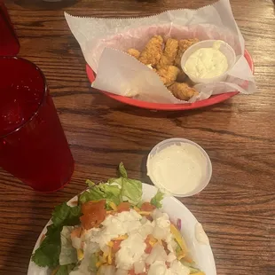 Side salad with homemade ranch and catfish bites