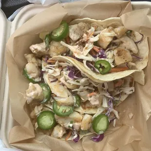 Weekend special fish tacos 12,95$