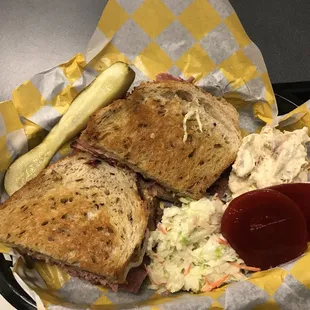 a sandwich and coleslaw