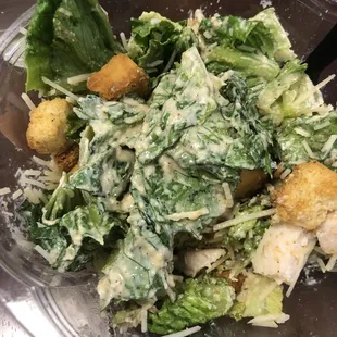 Small Chicken Caesar salad - way over dressed!